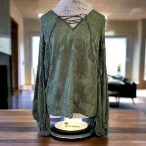 Hutch Anthropologie Easton Green Sheer Blouse- Size Small